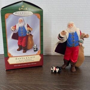 VTG Hallmark Keepsake Ornament Santa Claus & Panda Bear Set of 2 Ornaments 2001